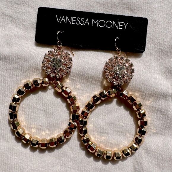 NWT Vanessa Mooney gold baroque ‘90’s-inspired rhinestone earrings - Picture 1 of 3